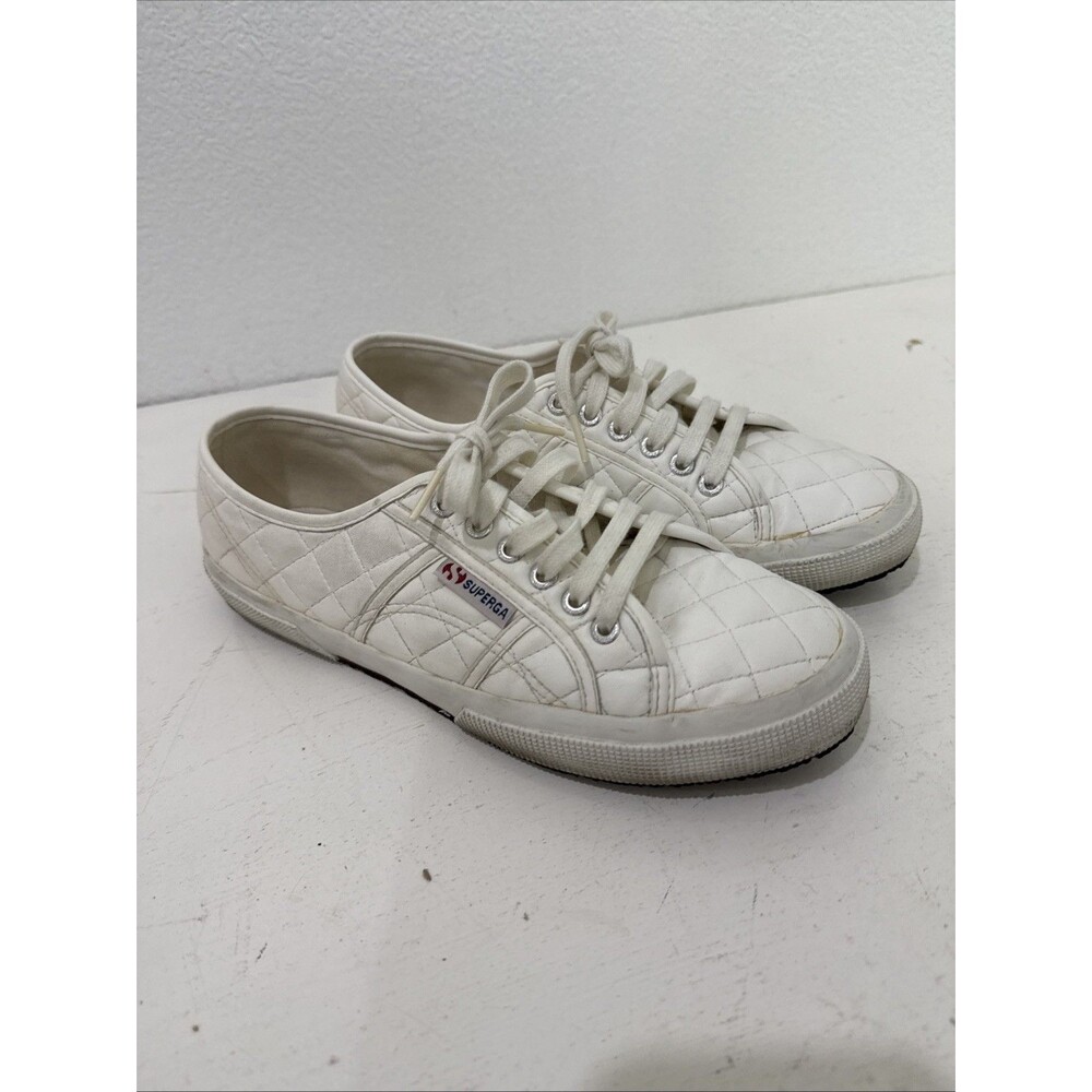 Superga White Leather Diamond Quilted Sneakers Tennis Shoes Womens Sz 41.5 / 10